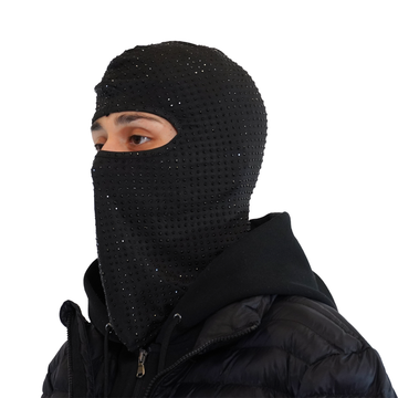 Black Heavy Rhinestone Gem Nylon Balaclava Ski mask - GCBalaclavas
