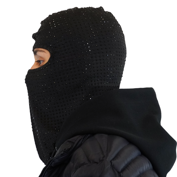 Black Heavy Rhinestone Gem Nylon Balaclava Ski mask - GCBalaclavas