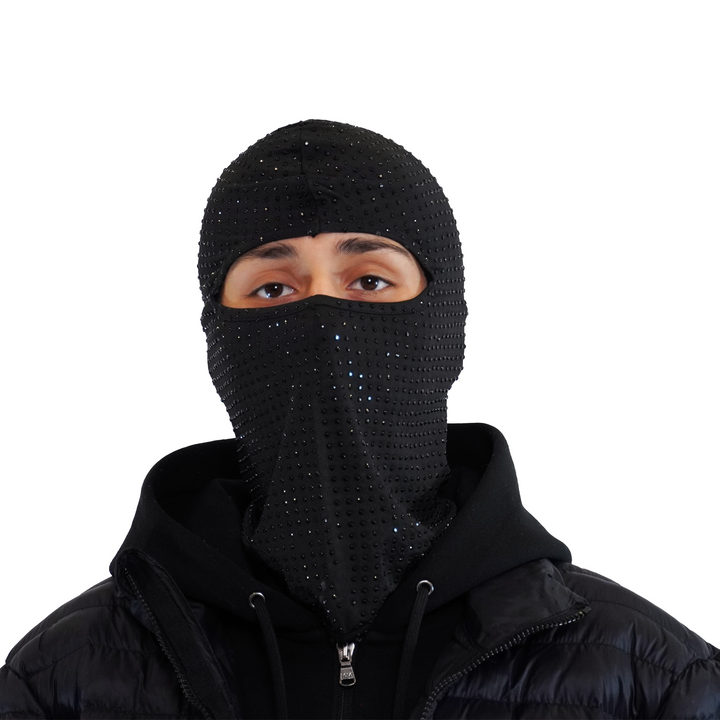 Black Heavy Rhinestone Gem Nylon Balaclava Ski mask - GCBalaclavas